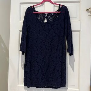 American Eagle Navy Lace Dress with Separate Navy Slip, 3 quarter length sleeves